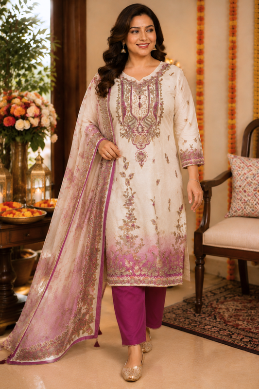 Parizah Ombré Muslin Suit with Aari Work