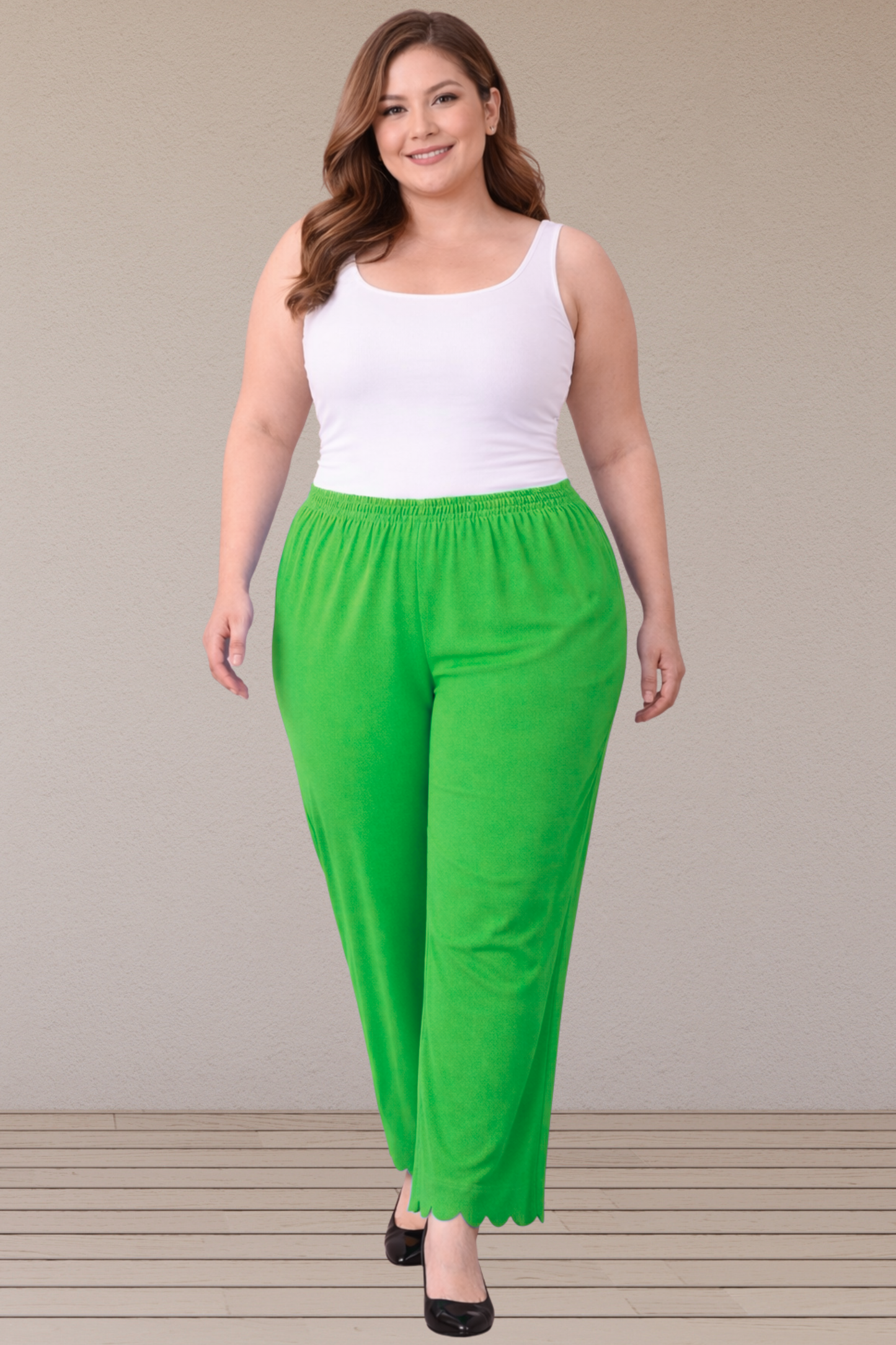 Parrot Green Scallop Cut Palazzo