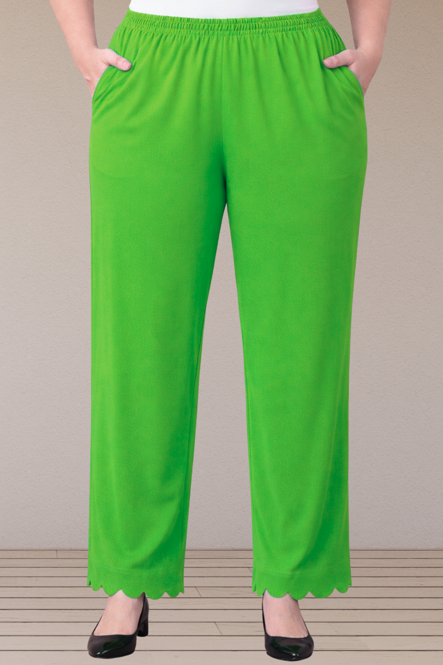 Parrot Green Scallop Cut Palazzo