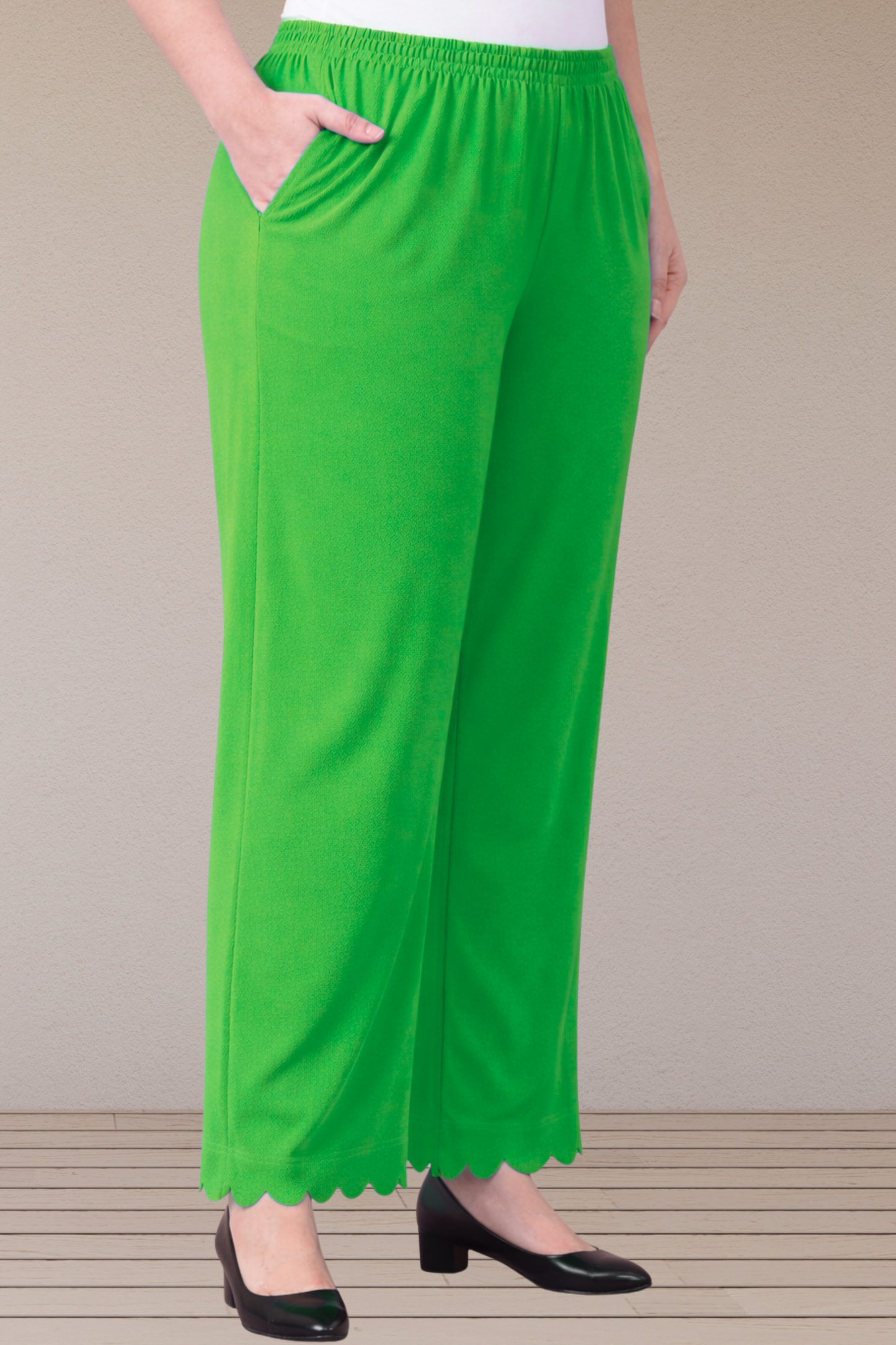 Parrot Green Scallop Cut Palazzo