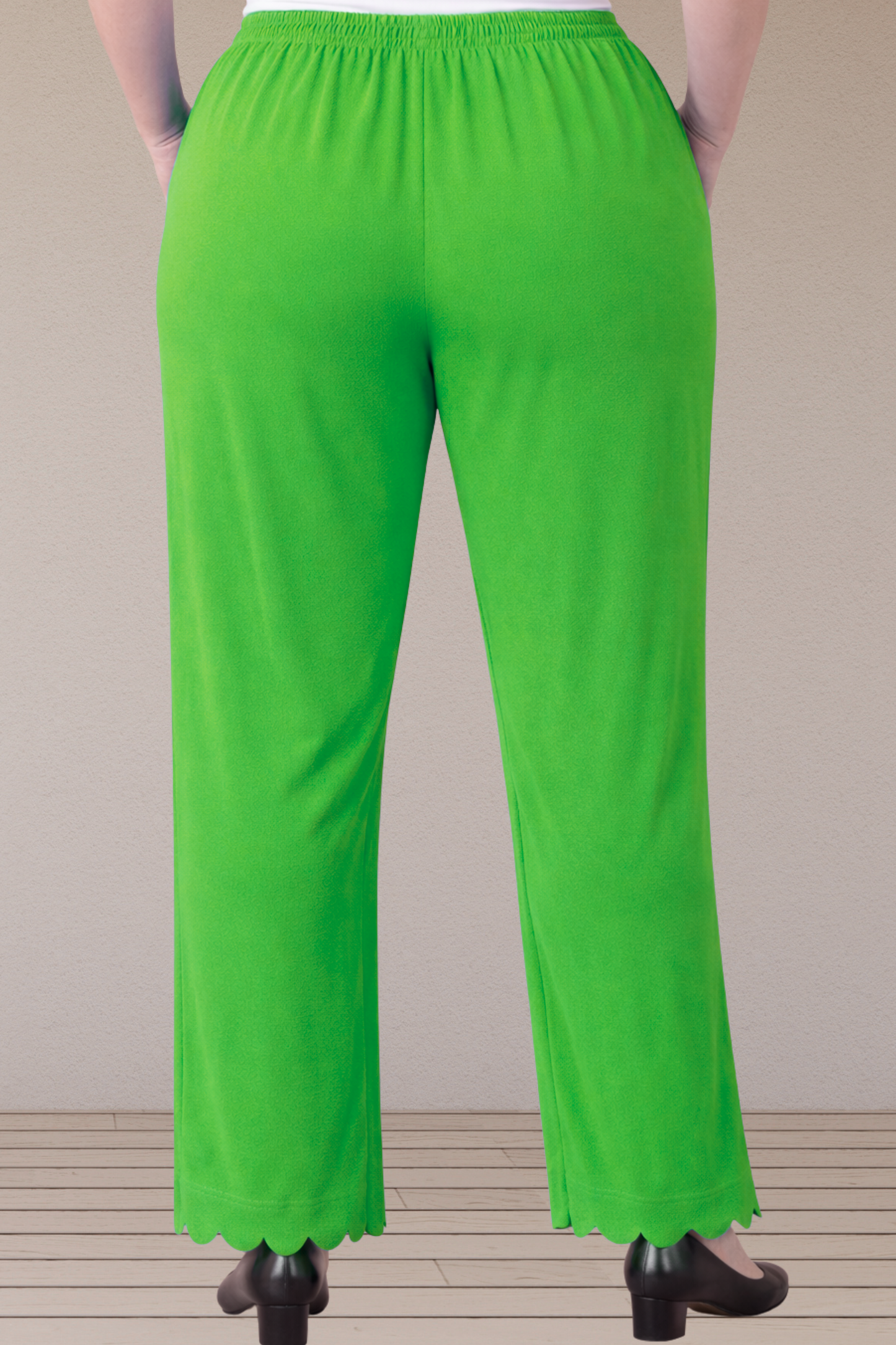Parrot Green Scallop Cut Palazzo