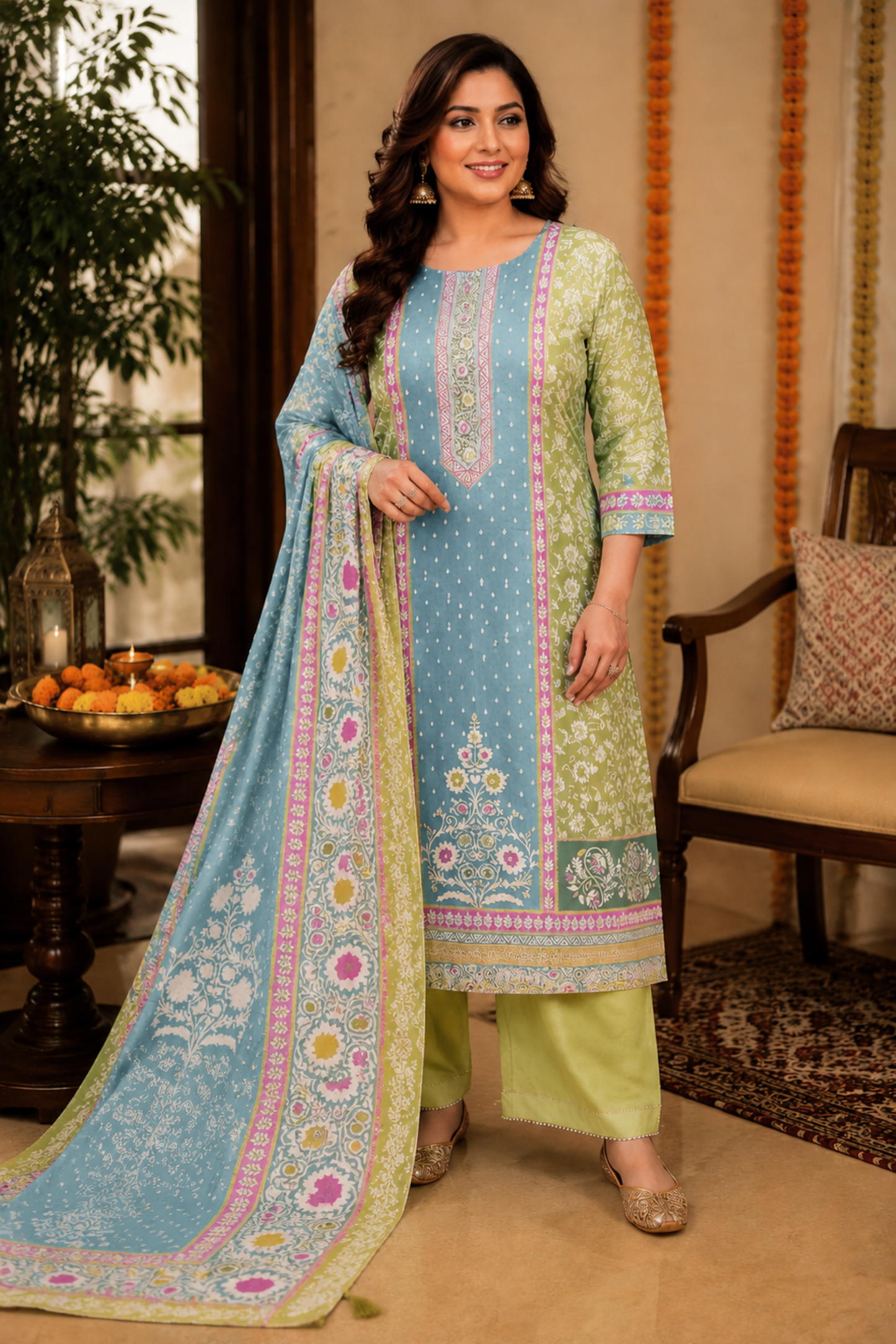 Parrot Sitara Muslin with Aari Work
