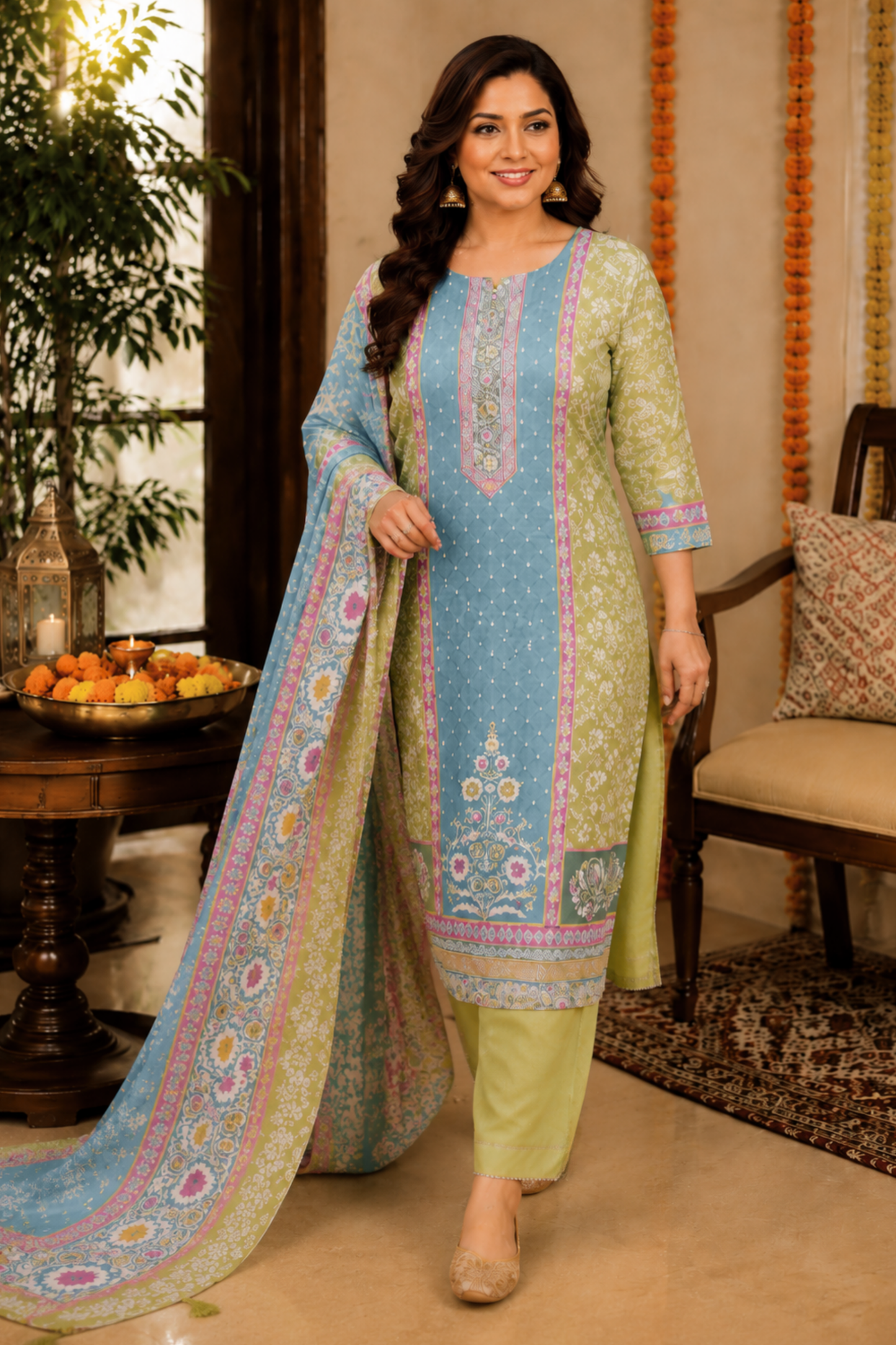 Parrot Sitara Muslin with Aari Work