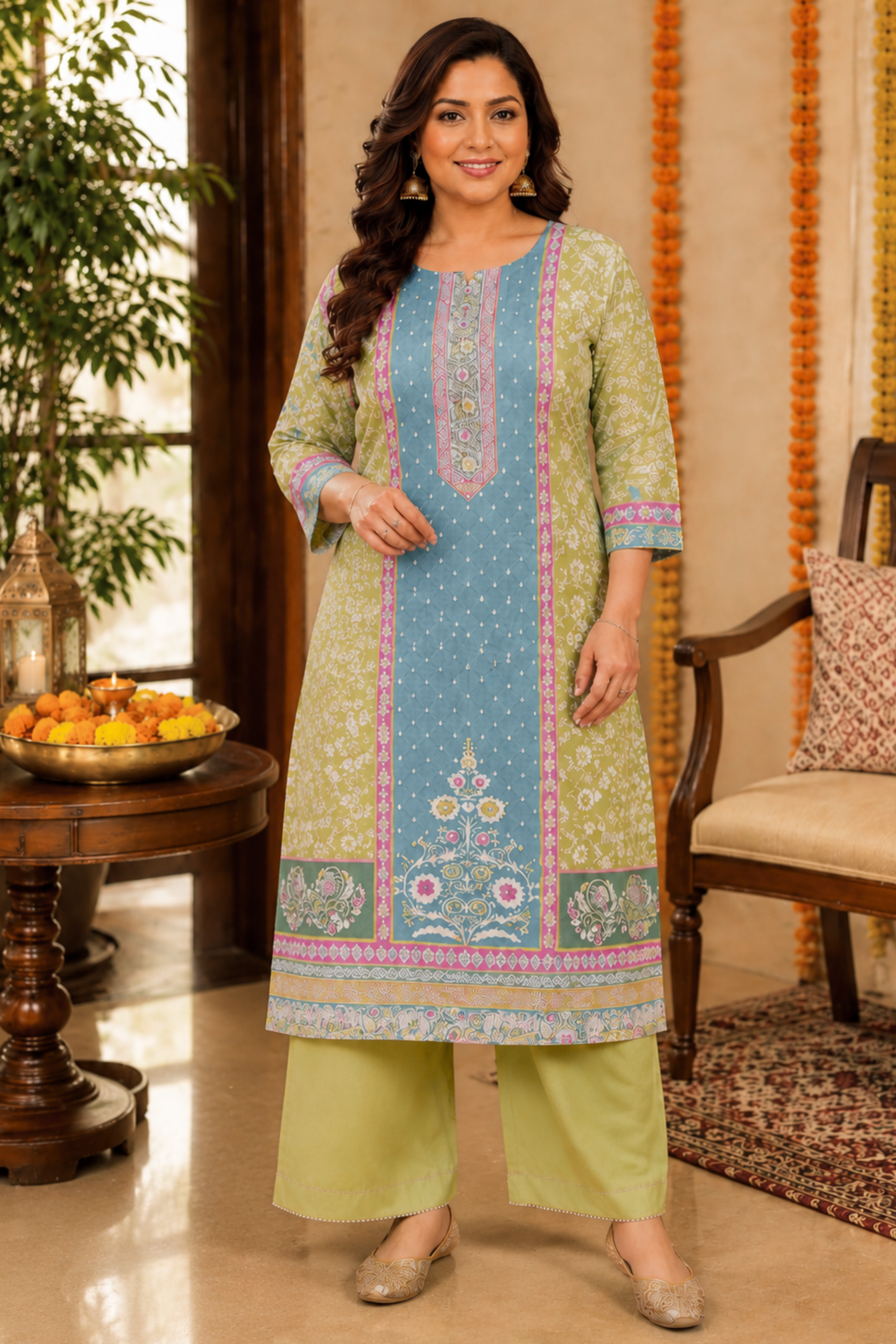 Parrot Sitara Muslin with Aari Work