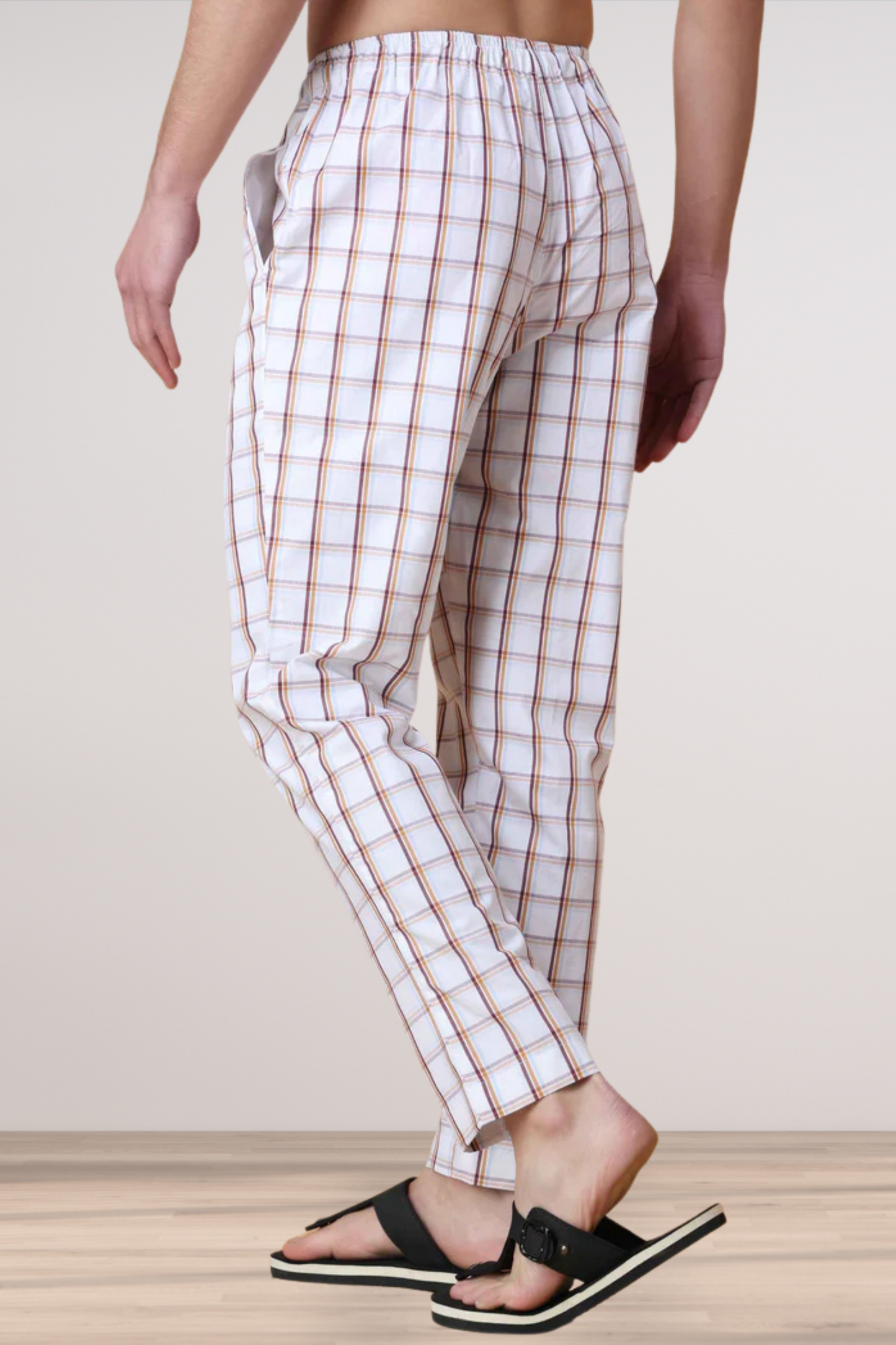 Peach Checked Cotton Pajama Pants