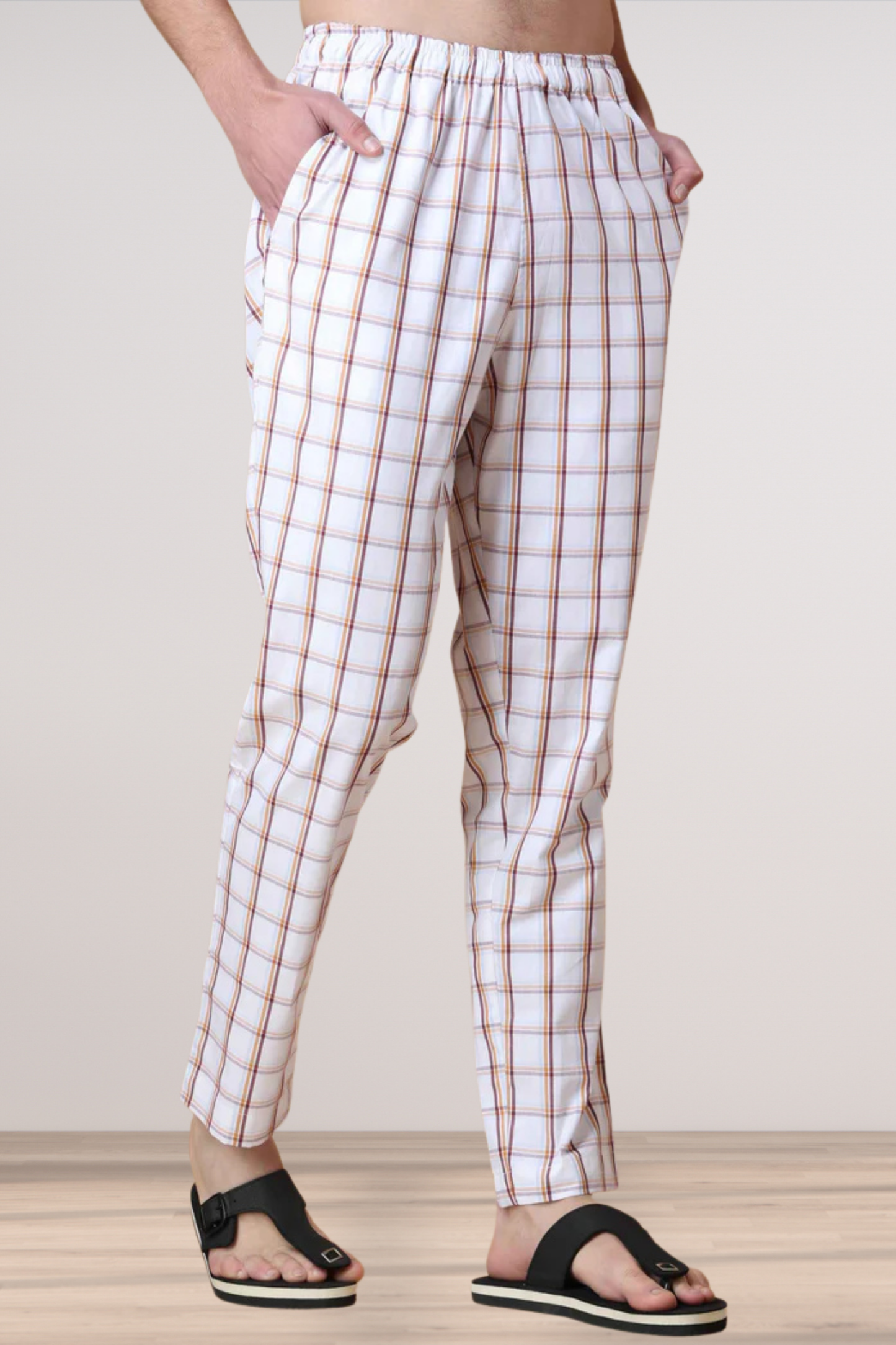 Peach Checked Cotton Pajama Pants