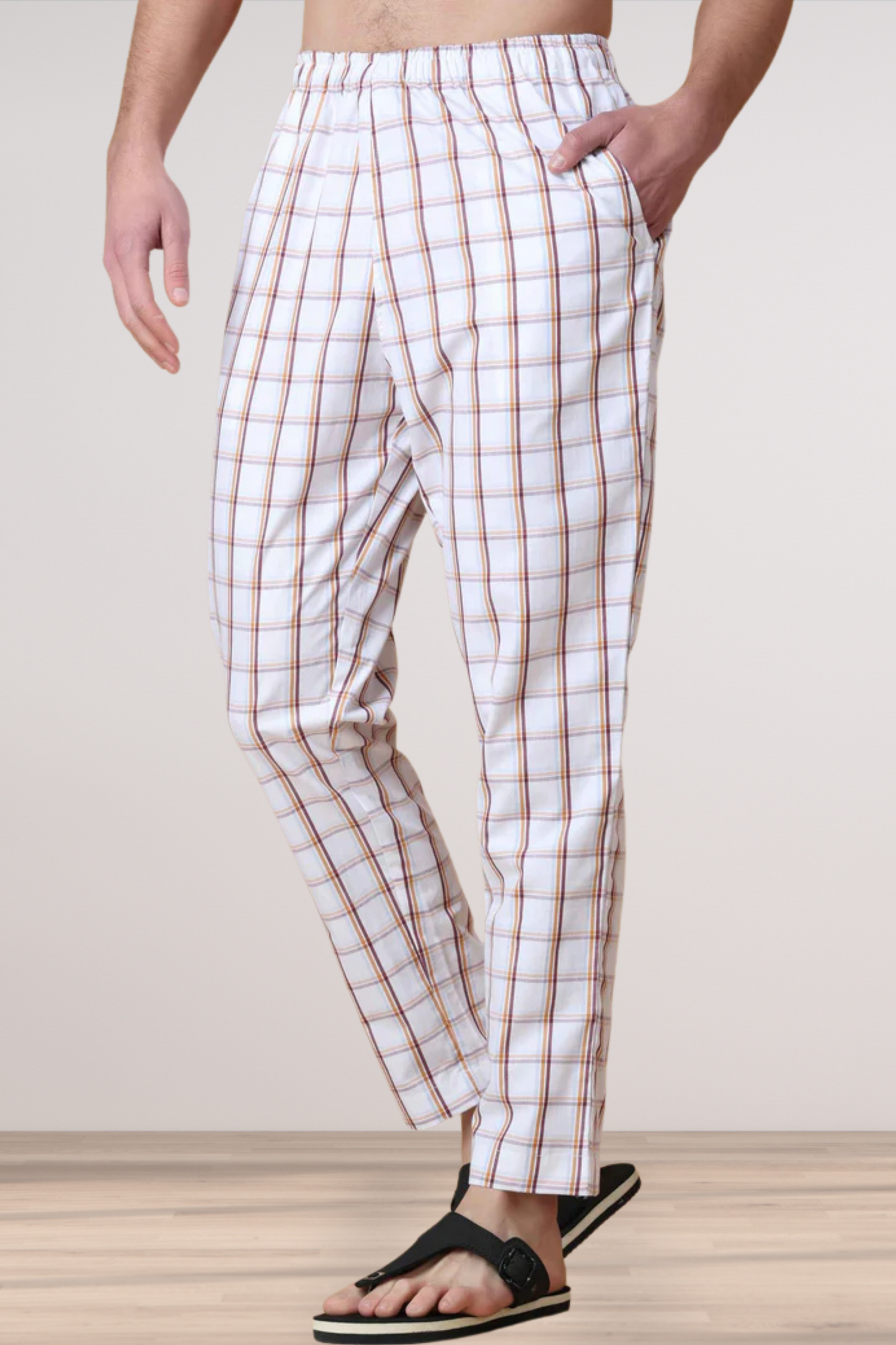 Peach Checked Cotton Pajama Pants