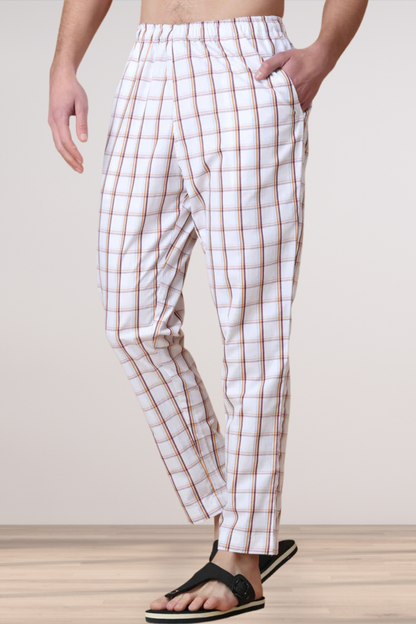 Peach Checked Cotton Pajama Pants