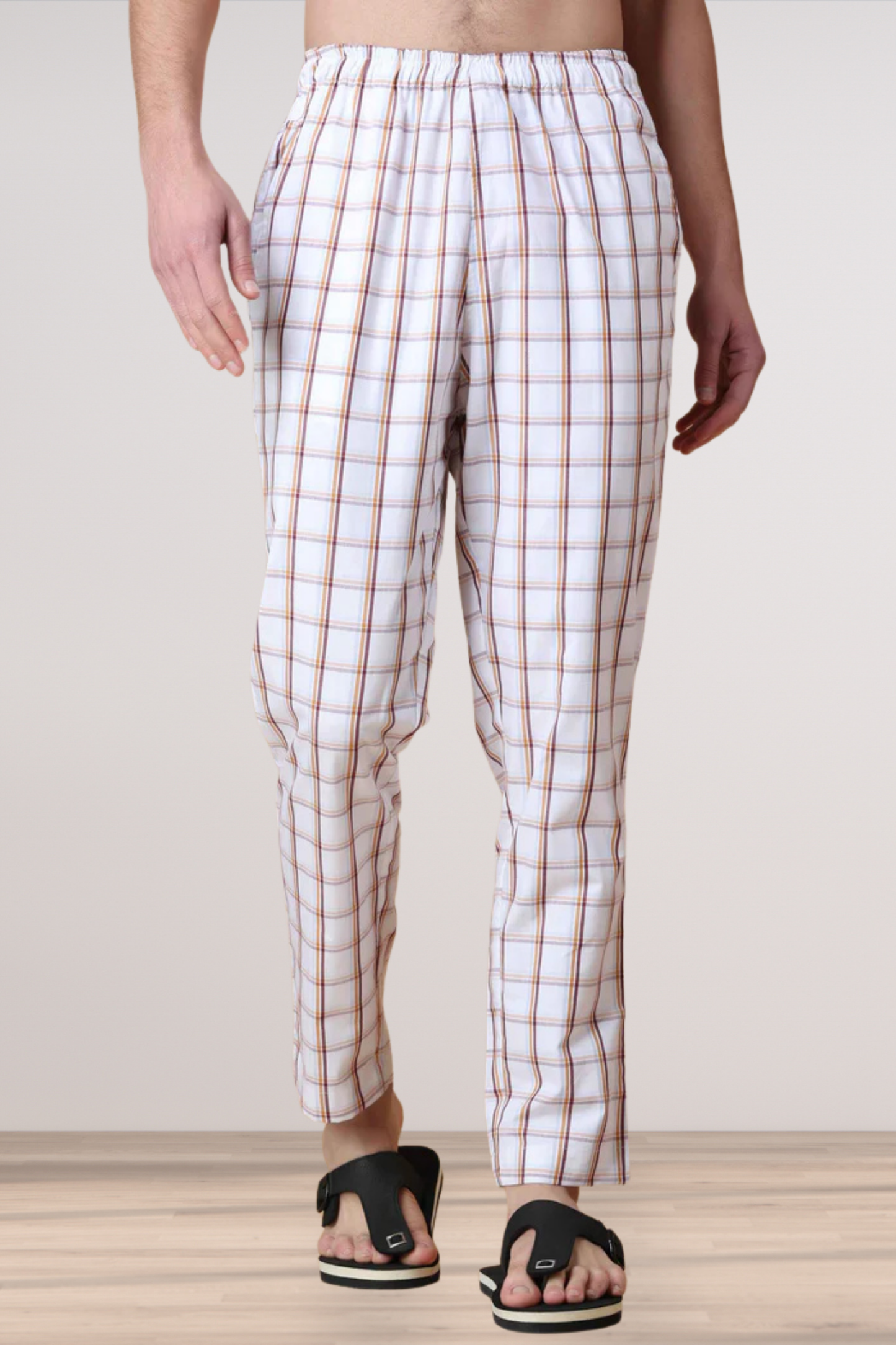 Peach Checked Cotton Pajama Pants