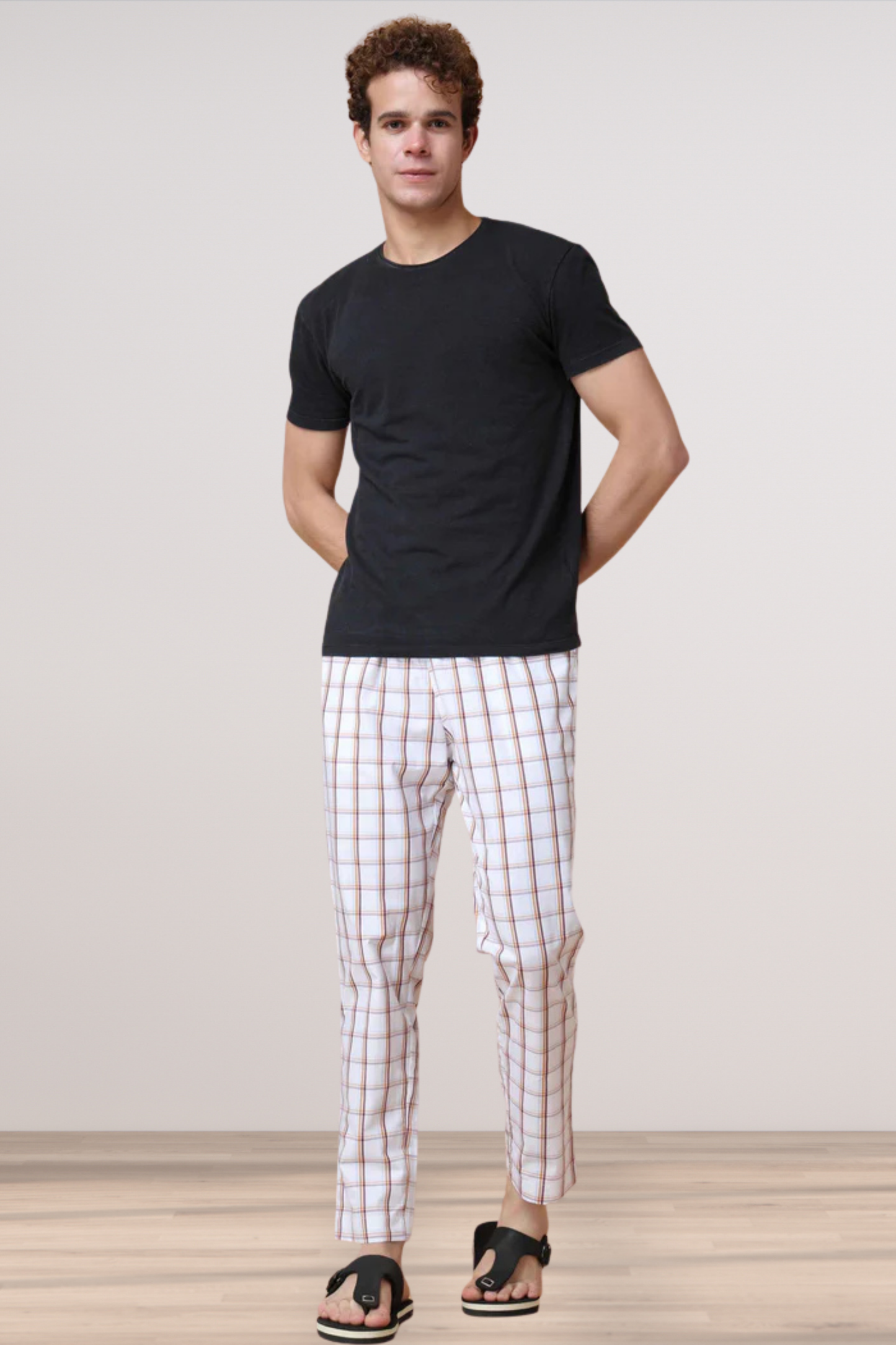 Peach Checked Cotton Pajama Pants
