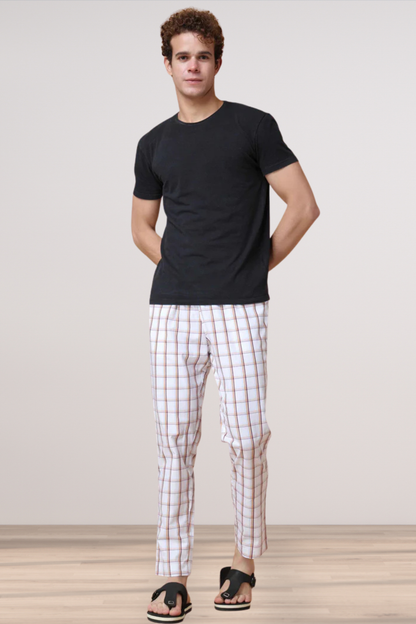 Peach Checked Cotton Pajama Pants