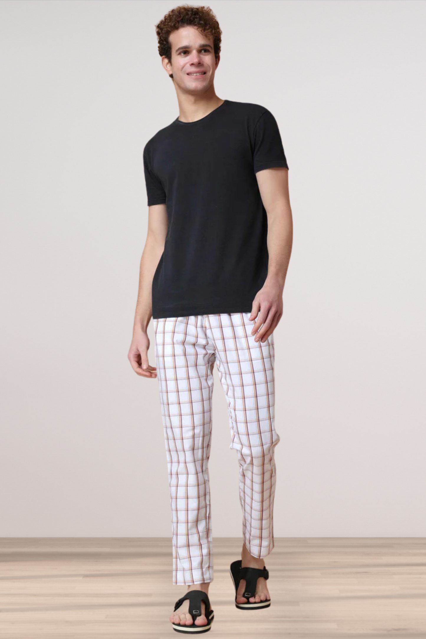 Peach Checked Cotton Pajama Pants