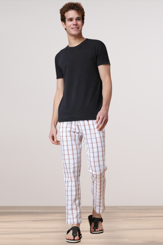 Peach Checked Cotton Pajama Pants
