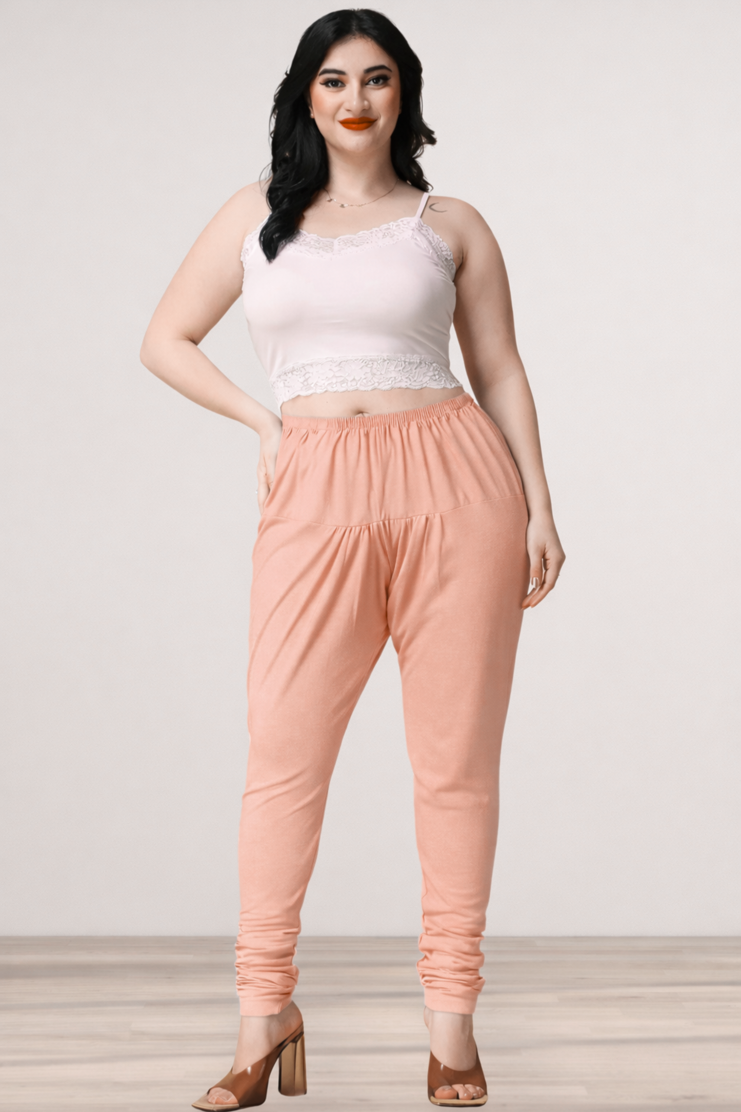 Peach Cotton Churidar Pants