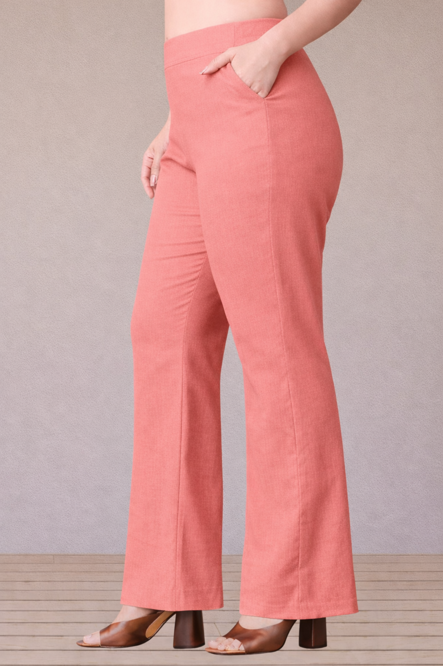Peach Flared Slub Pants