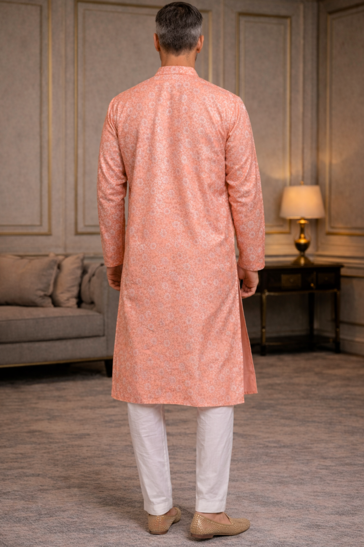 Peach Luster Brocade Kurta Pajama
