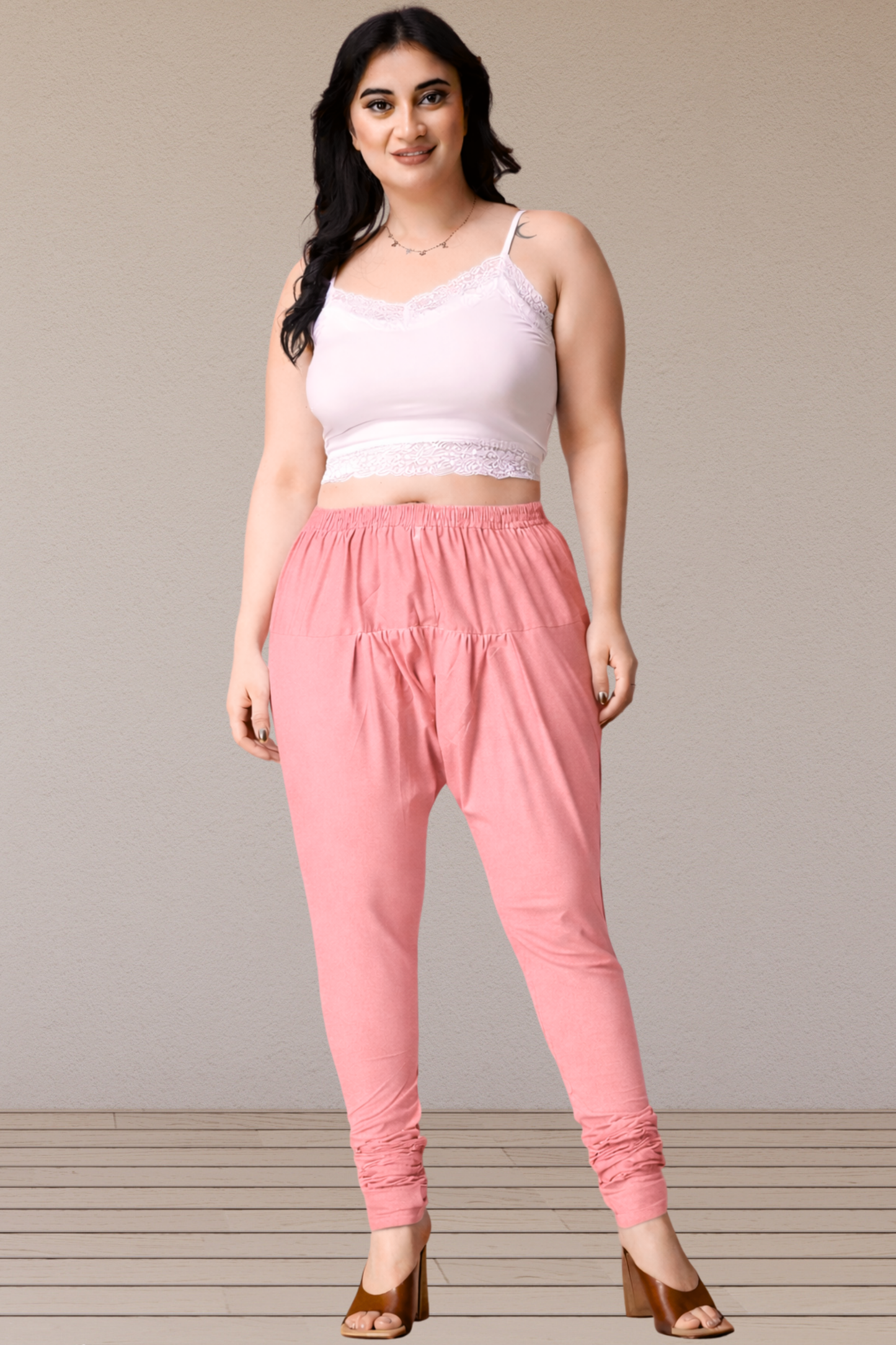 Peach Rayon Churidar Pants