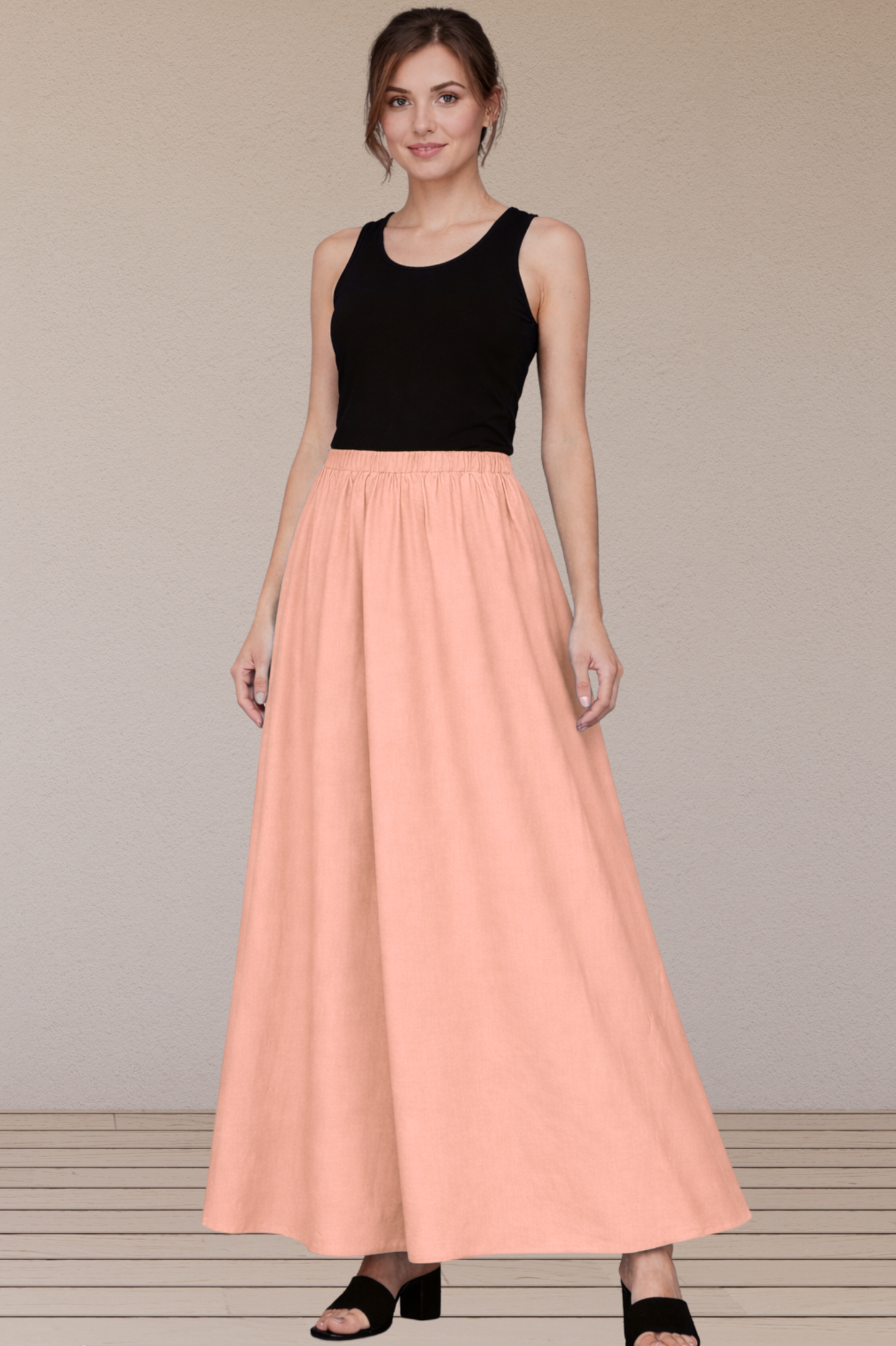 Peach Rayon Long Skirt