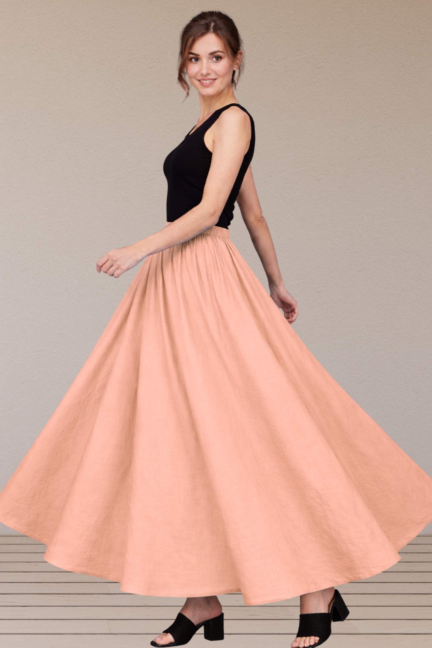 Peach Rayon Long Skirt