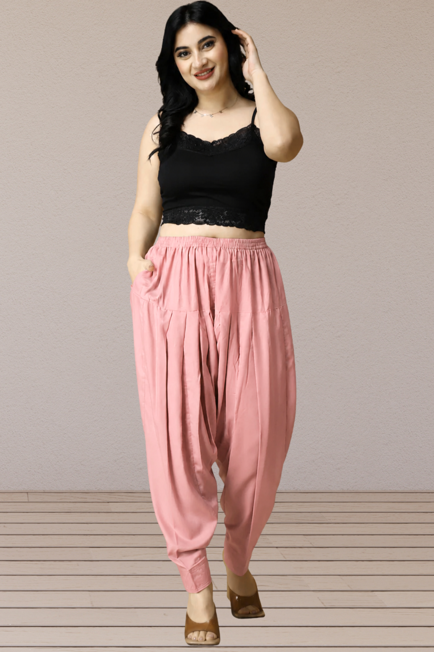 Peach Rayon Pleated Salwar
