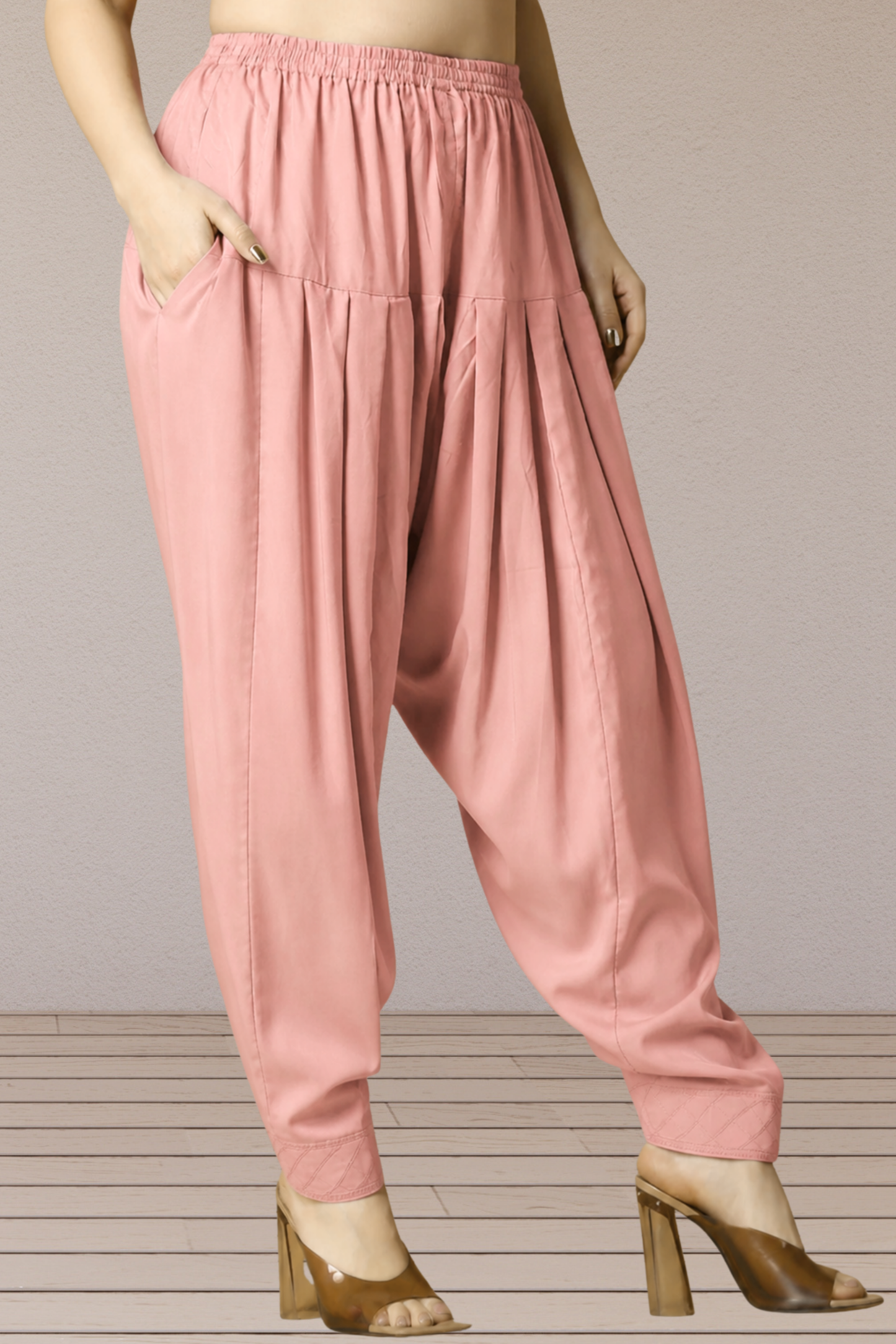 Peach Rayon Pleated Salwar