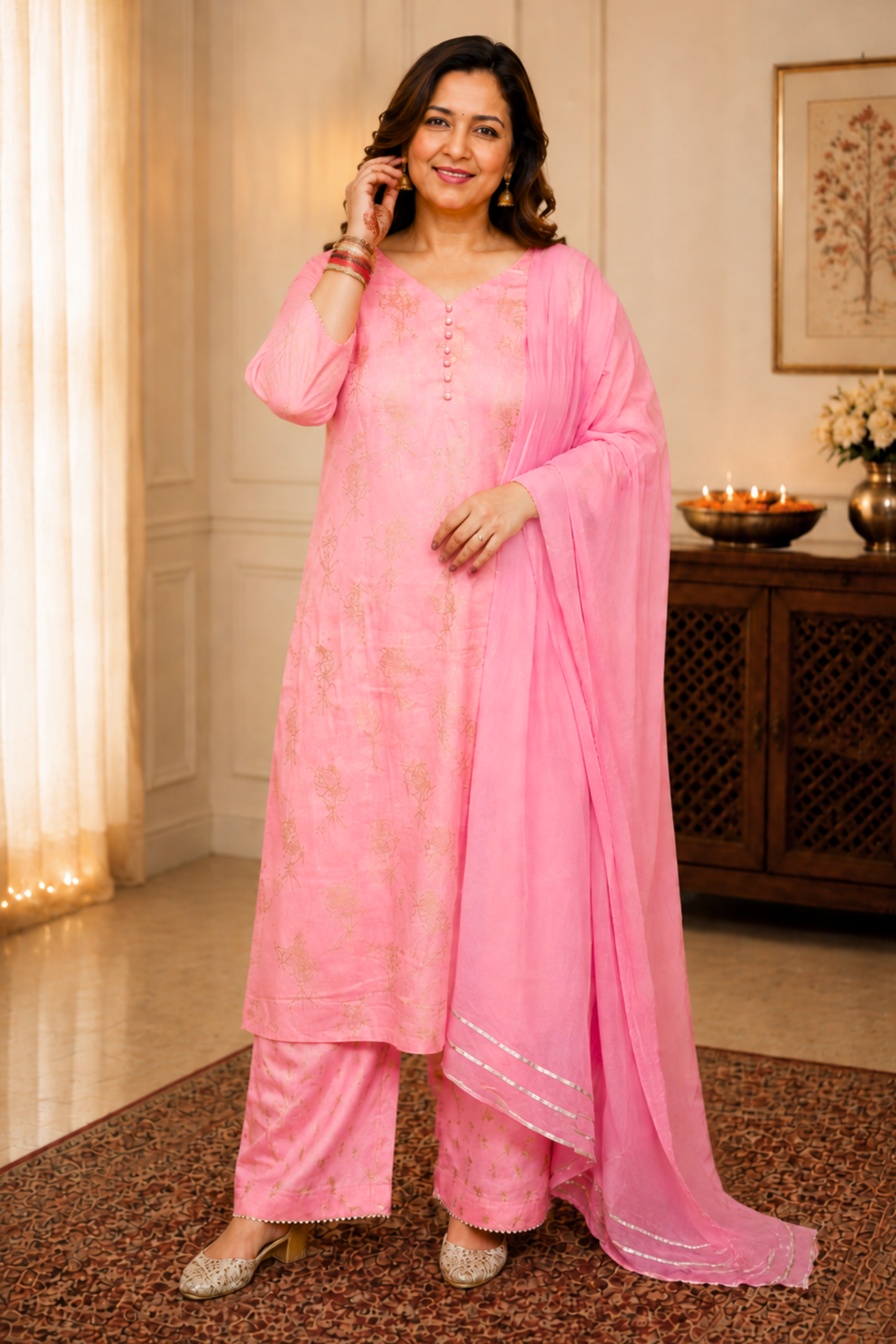 Peach A-Line Co-ord Suit Set