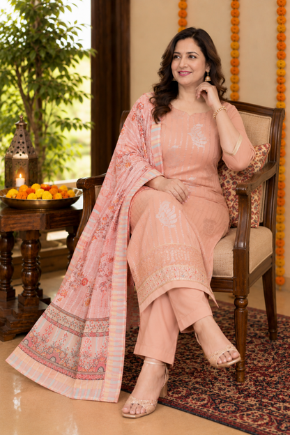 Peach Sequin Georgette Suit Set