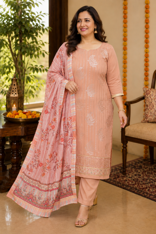Peach Sequin Georgette Suit Set