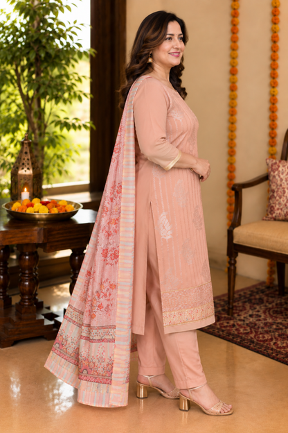 Peach Sequin Georgette Suit Set