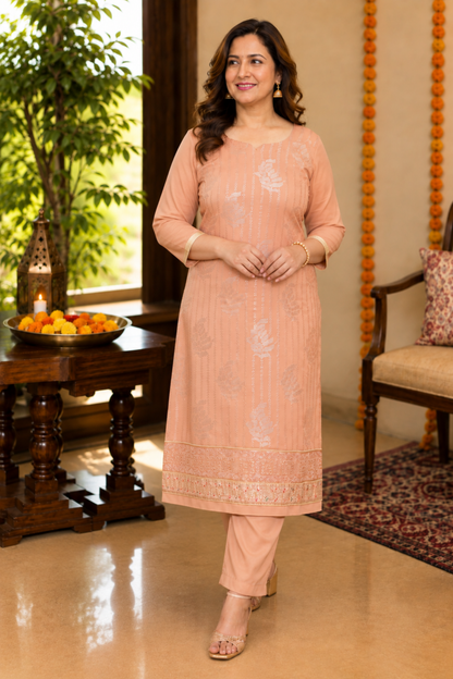 Peach Sequin Georgette Suit Set