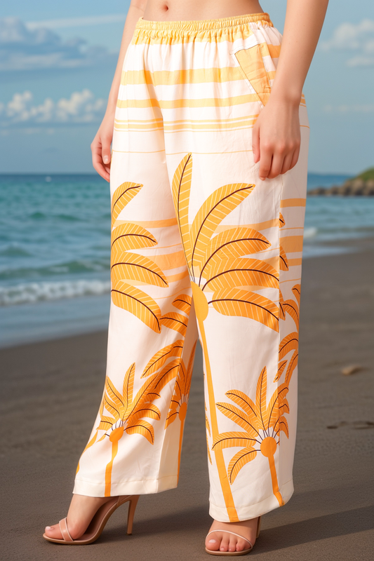 Buy Plus Size ​Peachy Palm Leaf Rayon Palazzo At Apella | Sizes XS to 10 XL | India | Free Delivery | Customized