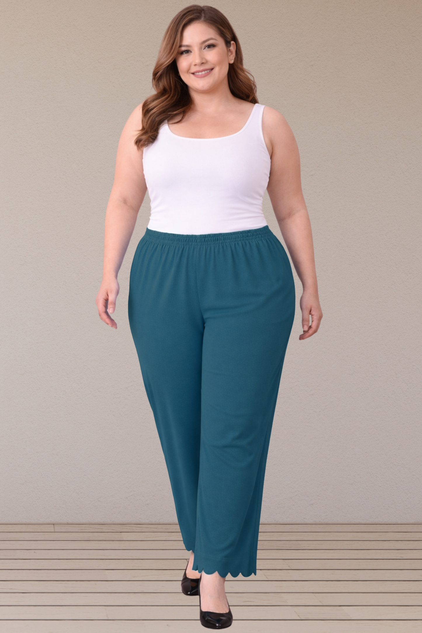 Peacock Blue Scallop Cut Palazzo