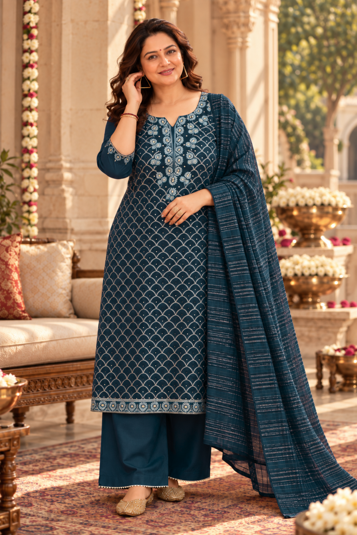 Peacock Organza Suit Set