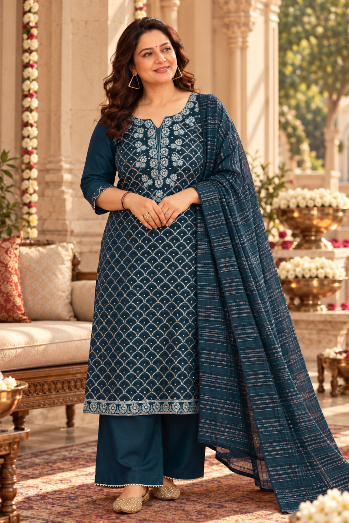Peacock Organza Suit Set