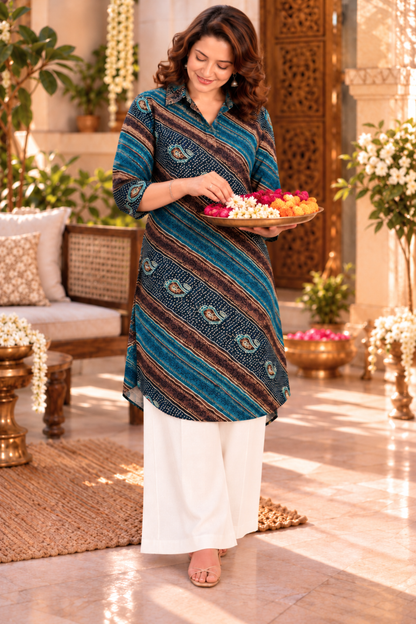 Peacock Rhythm Striped Kurta With Pockets