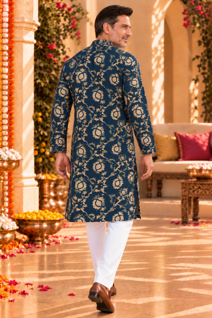 Peacock Rose Foiled  Rayon Kurta