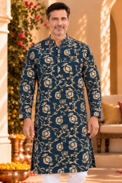 Peacock Rose Foiled  Rayon Kurta