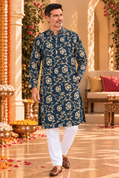 Peacock Rose Foiled  Rayon Kurta