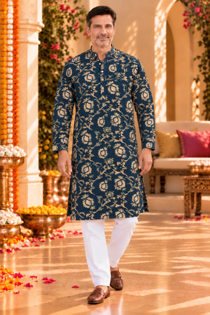 Peacock Rose Foiled  Rayon Kurta