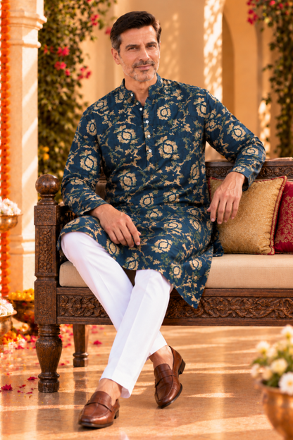 Peacock Rose Foiled  Rayon Kurta