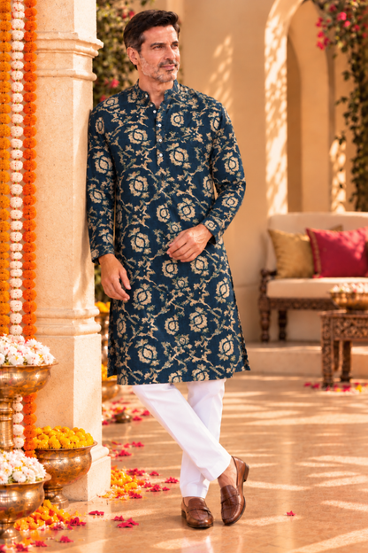 Peacock Rose Foiled  Rayon Kurta