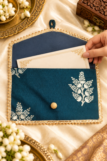 Peacock Teal Handcrafted Shagun Envelope