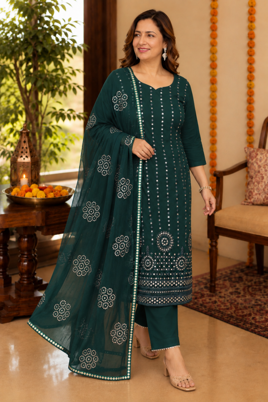 Peacock Green Mirrored Suit Set