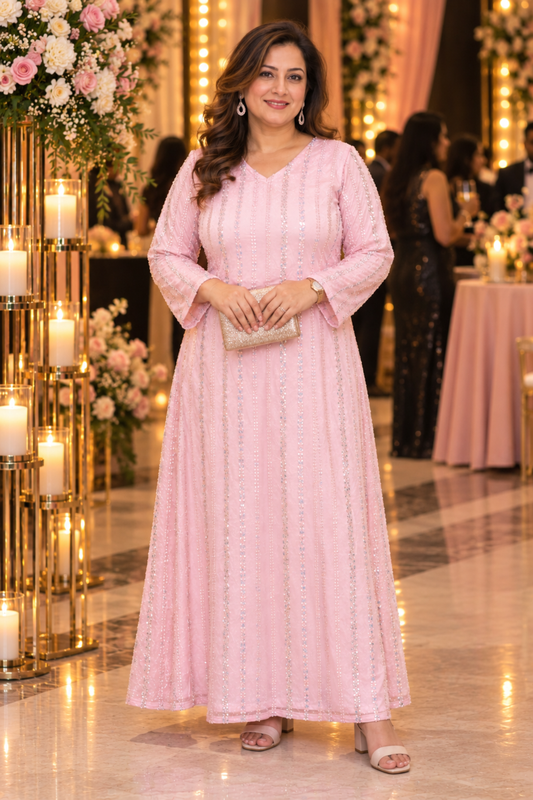 Pearl Pink Embellished Evening Dress