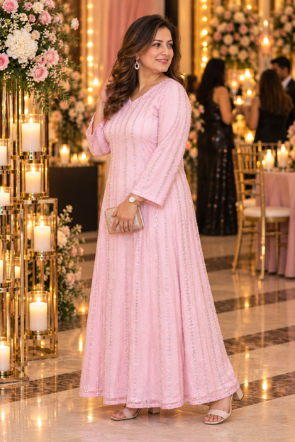 Pearl Pink Embellished Evening Dress