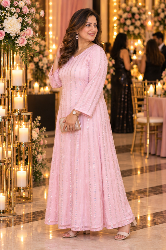 Pearl Pink Embellished Evening Dress