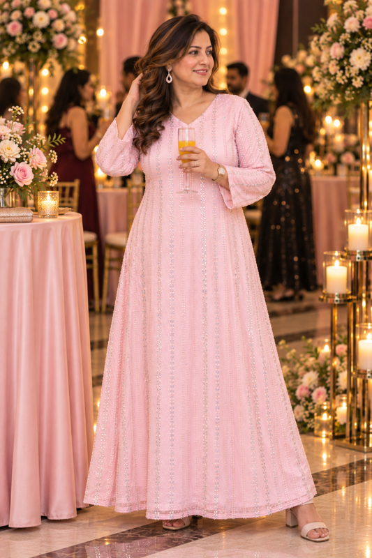 Pearl Pink Embellished Evening Dress
