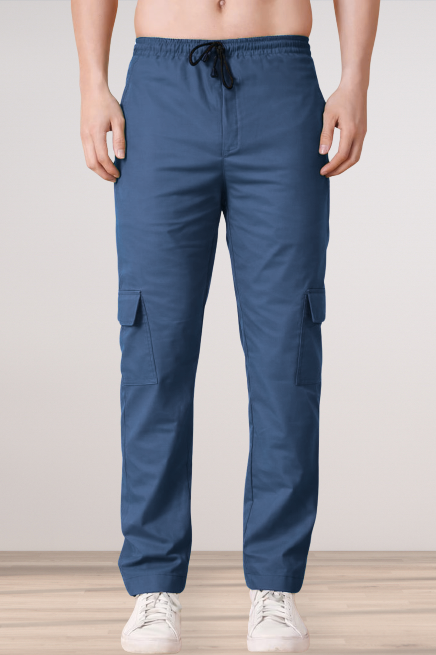 Persian Blue Solid Cotton Cargo Pants