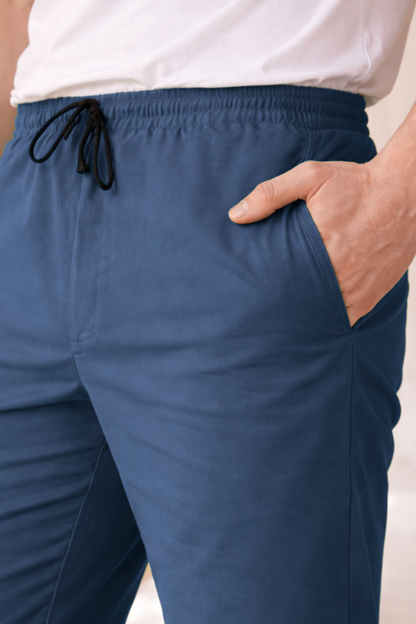 Persian Blue Solid Cotton Cargo Pants