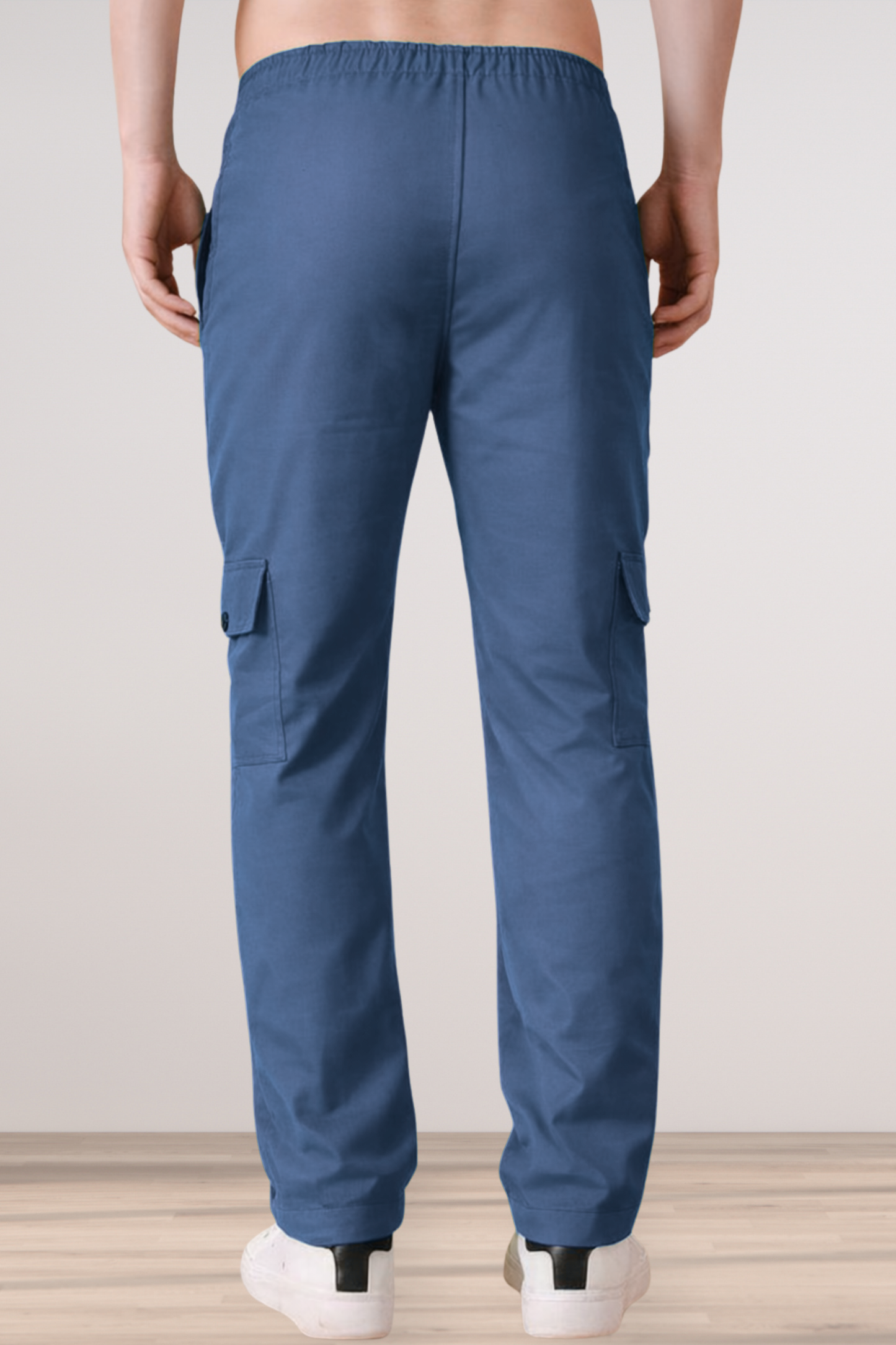 Persian Blue Solid Cotton Cargo Pants